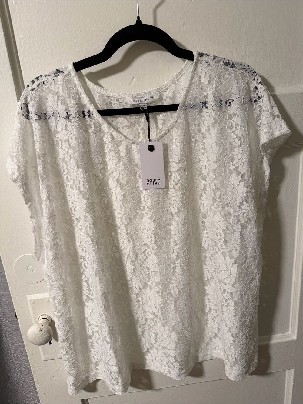 NWT Rose & Olive White Lace Top Short Sleeves Plus Size 2X Feminine Romantic